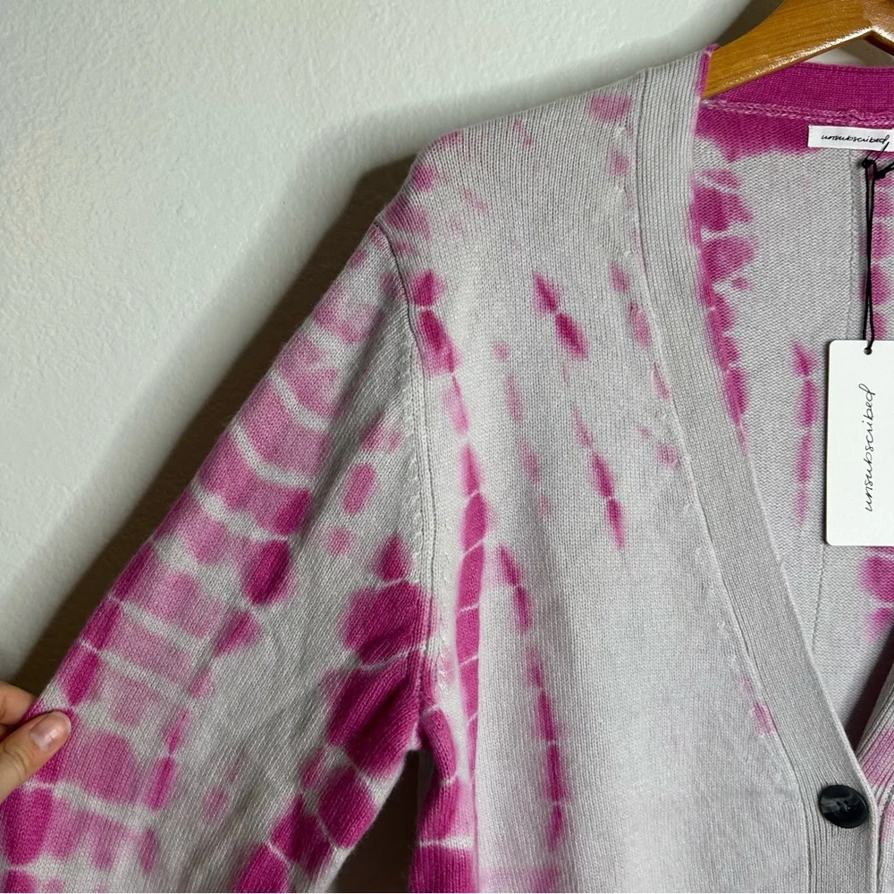 NWT Unsubscribed 100% Cashmere Pink Tie Dye Button Down Boyfriend Cardigan